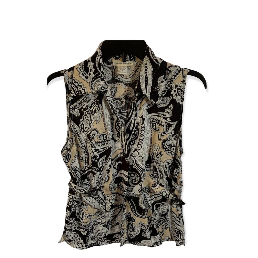 Susan Bristol vintage linen vest buttons adjustable small paisley